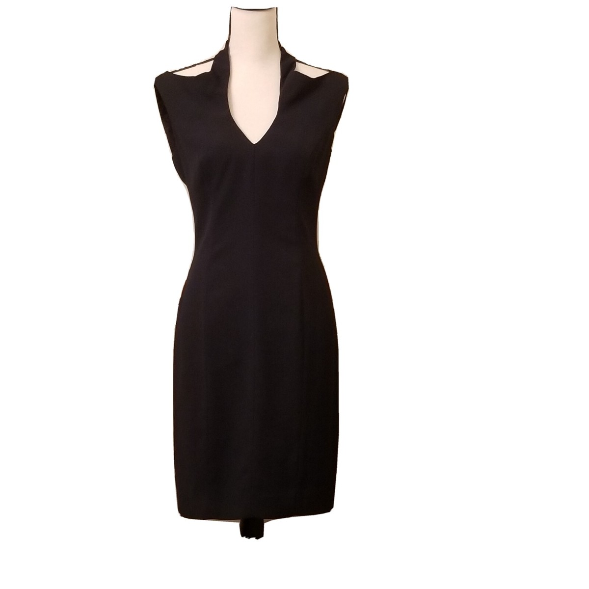 EN FRANCAIS by Huey Waltzer Elegant Black Cocktail Dress Rhinestone Button  Sz