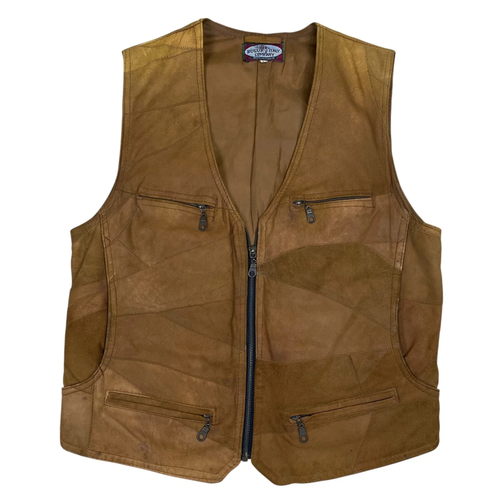 Bulur Company Italy Leather Waistcoat Tan Brown Zip Men's Medium 38-40in