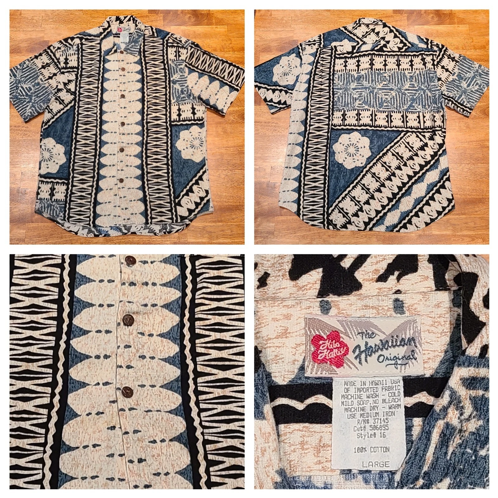 Hilo Hattie Hawaiian Short Sleeve Shirt Made In USA Men's Sz Large Button Up