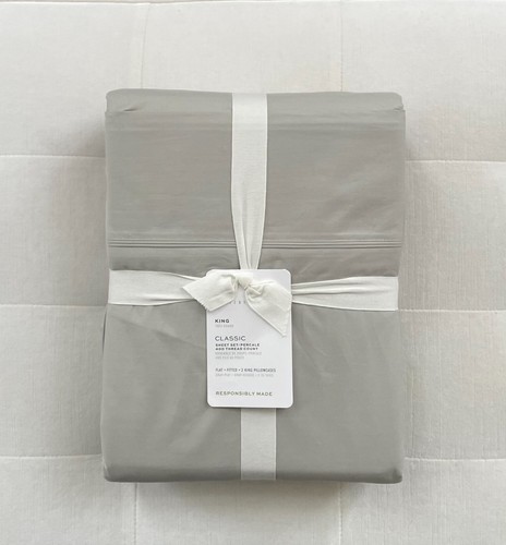 Pottery Barn 400 TC ORGANIC PERCALE Sheet Set ~King~ Gray Mist NWT