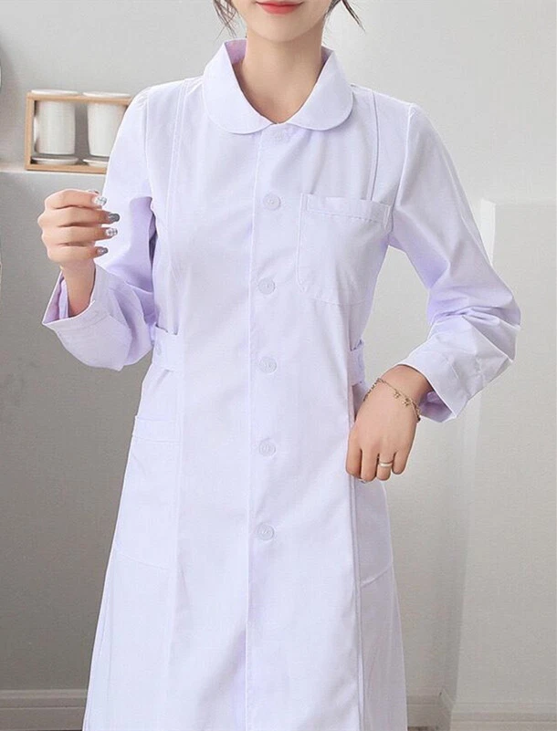 Women Nurse Dress White Doctor Beautician Lab Long Coat Work Clothes Uniform - Image 4 of 4