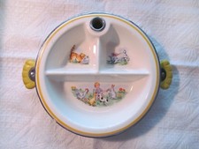Vintage baby food dish warmer porcelain metal Chrome plated base. Made in USA