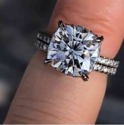 3.ct Cushion Cut Simulated Diamond Engagement Ring Set 14k White Gold Size 10