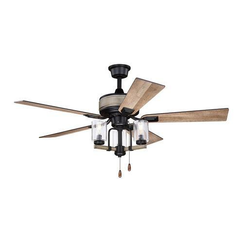 52" Black Distressed Antique Wood Ceiling Fan Seeded Glass Shade LED