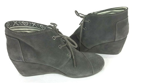 Gray Suede Leather Wedge Lace Up 