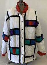 Vintage Spencer Douglas Womens Size Large 80s White Color Block Jacket Ski