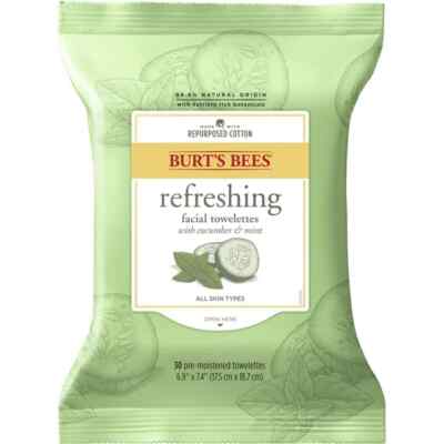 Burt's Bees Refreshing Facial Towelettes With Cucumber & Mint, 30 count - 2 pack