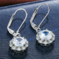 3Ct Round Cut VVS1 Diamond Drop/Dangle Halo Earring 14K White Gold Finish