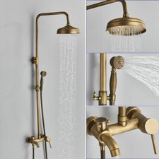 Antique Brass Bathroom Rainfall Shower Set Tub Mixer Tap Handheld Shower Sprayer