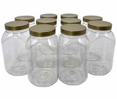 10 x 1 Liter Quadratische Kunststoff Aufbewahrungsgläser Küche/Garage Organisation & Golddeckel