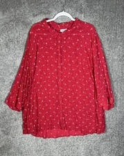 Catherines Button Up Top Blouse Womens Size 4X Red Rayon Star Print Collared