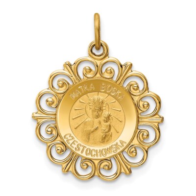 14K Gelbgold Matka Boska Medaille Charm XR656