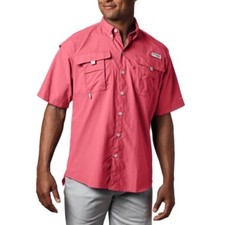 Columbia PFG Fishing Shirt Mens Size M Vented Quick Dry Rod Holder Salmon Orange