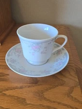 Vintage Bone Tea Cup & Saucer Pink Flowers Made in China