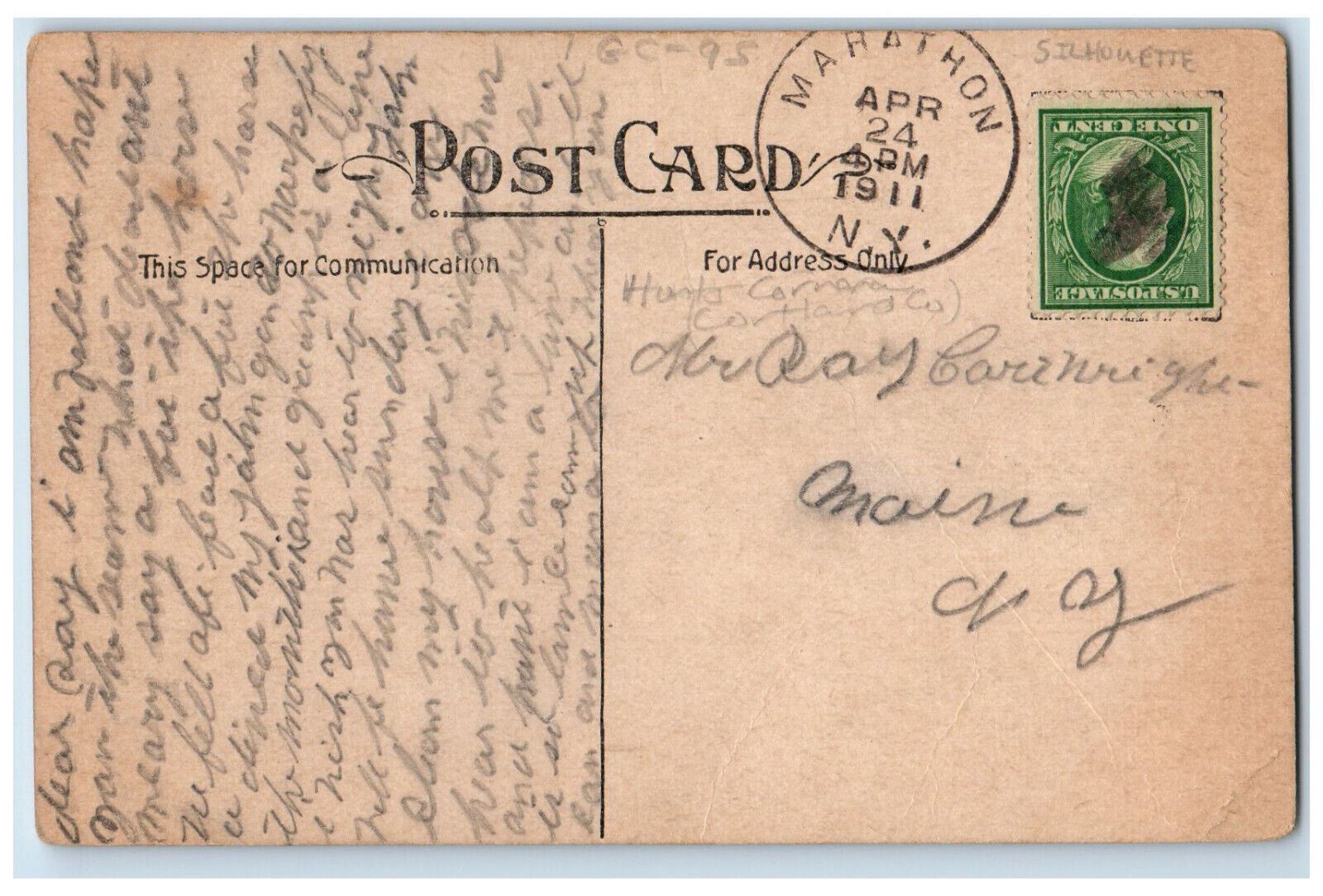 1911 Silhouette Hunts Corners New York NY Marathon NY Antique Posted Postcard