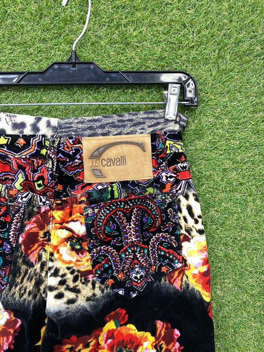 Vintage Just Cavalli Pants Womens AOP Rose Cheetah Designer Vintage Just Cavalli Pants Womens AOP Rose Cheetah Designer