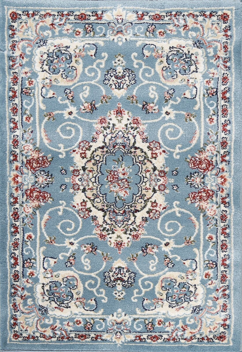 Floral Traditional Turkish Heat set Oriental Area Rug Classic Light Blue Carpet