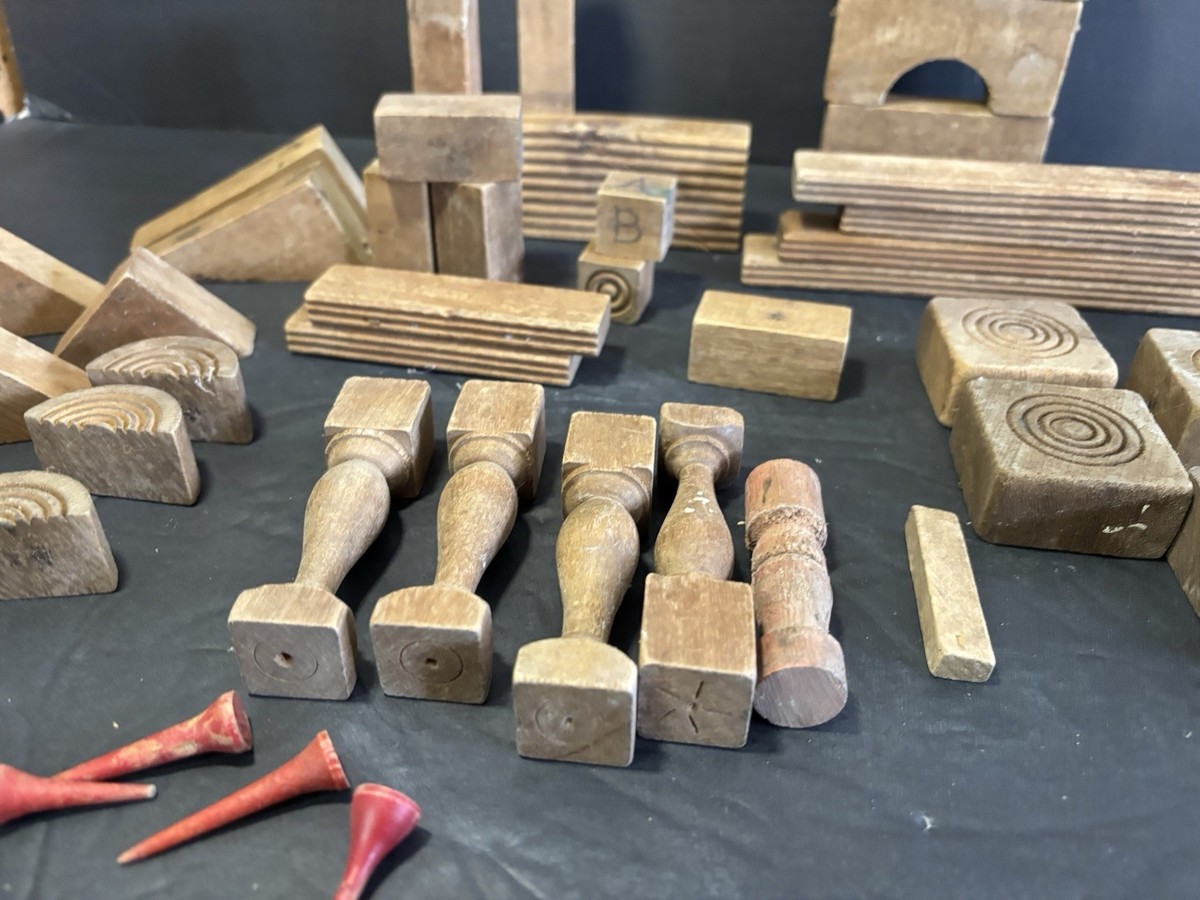 Antique Wooden Building Blocks Child's Play 1900's Set Of 43 | eBay