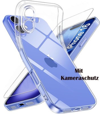 SchutzHülle für iPhone 16 15 14 Pro Max Plus+SCHUTZGLAS Transparent KAMERASCHUTZ