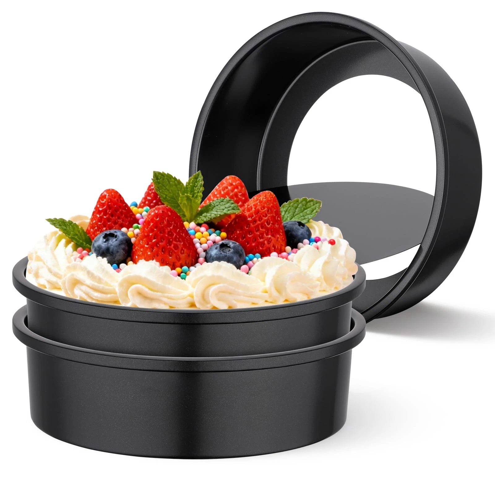 Round Cake Pans, 3 Pack 8 Inch Carbon Steel Round Cake Pan with Removable Bot...