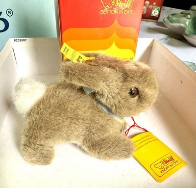 Steiff Mini Bunny w/Tags In Box, Great condition,Box has Fading on back, 4  long