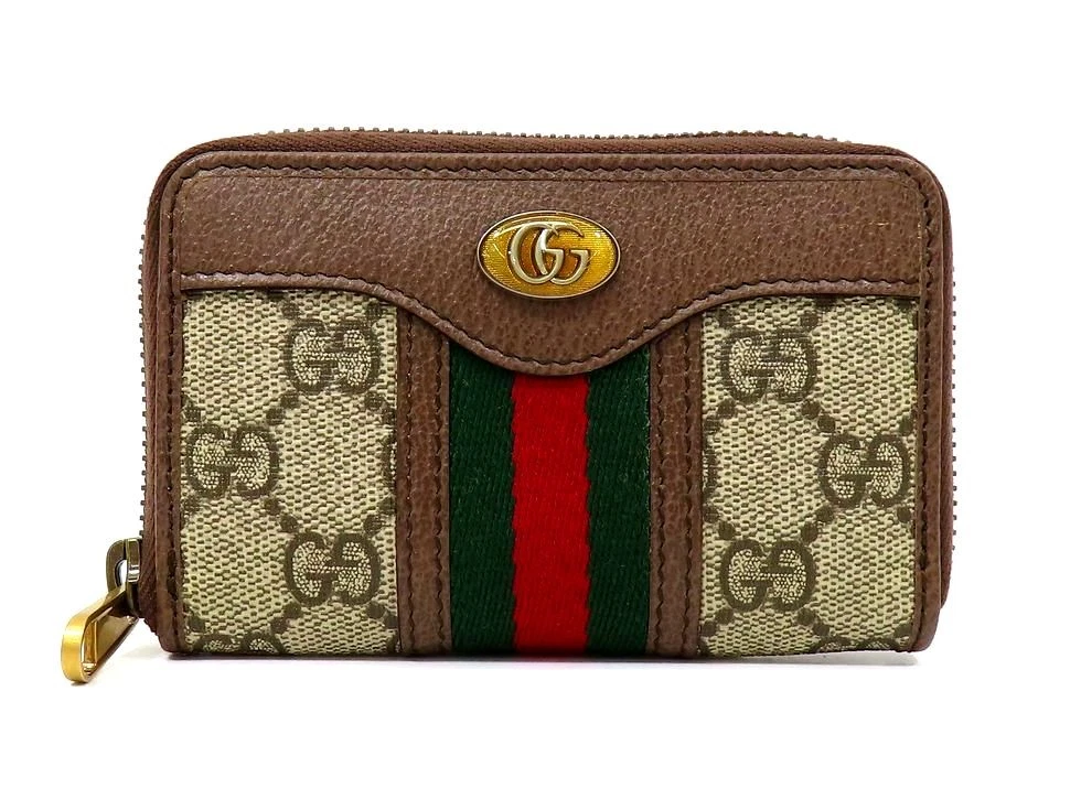 Portefeuille GUCCI 597613 GG Supreme x cuir beige ébène GG zippé autour #098