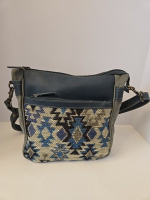 New Myra Crossbody Shoulder Bag Green/Blue/Cream Canvas And Leather