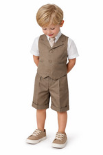 Boys 4-Piece Vest Short Set Formal Wedding Outfit Suit with Shirt, Tie Shorts