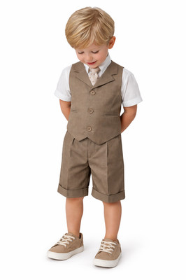 Boys 4-Piece Vest Short Set Formal Wedding Outfit Suit with Shirt G240