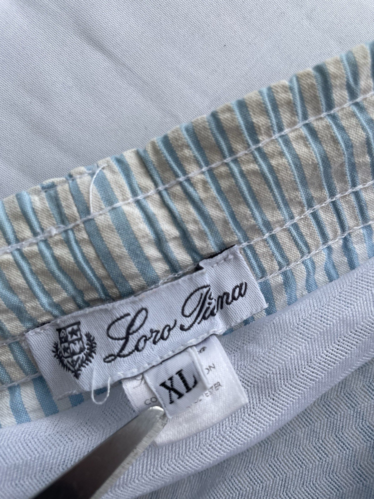 H73# Loro Piana XL Swim Trunks Shorts Light Blue White Stripe Seersucker Italy image 6