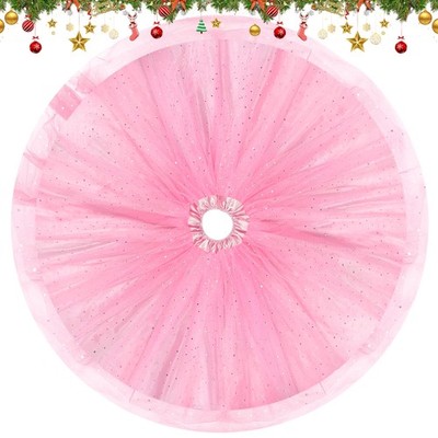 FIABC Christmas Wedding Tree Skirt,45 inch 4-Layer Fluffy 45 inch, Pink