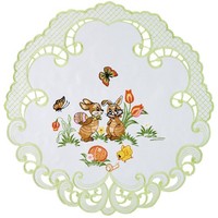 Tischdecke Ostern Deckchen Rund 40 Cm Osterdeckchen Weiß LindgrüN Stoff Bestickt