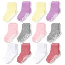 Non-Slip Crew Grip Socks Girls Multicolor - 12 pairs, 1-3 Years Old