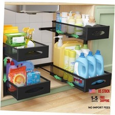 Under Sink Organizer, 2 Tier Pull out Cabinet Organizer Baskets 1 Pack Black