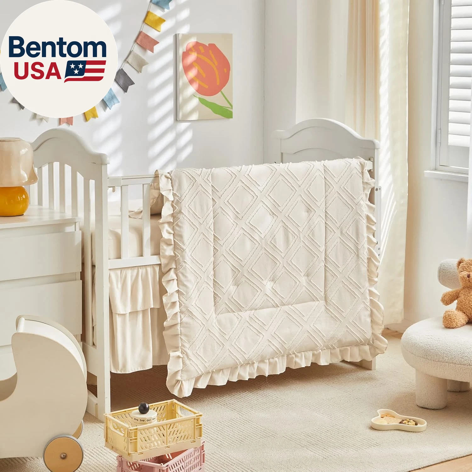 Tufted Ruffle Crib Bedding Set 3 Pieces Baby Boho Quilted Comforter with Fitted
Opens in a new windo
