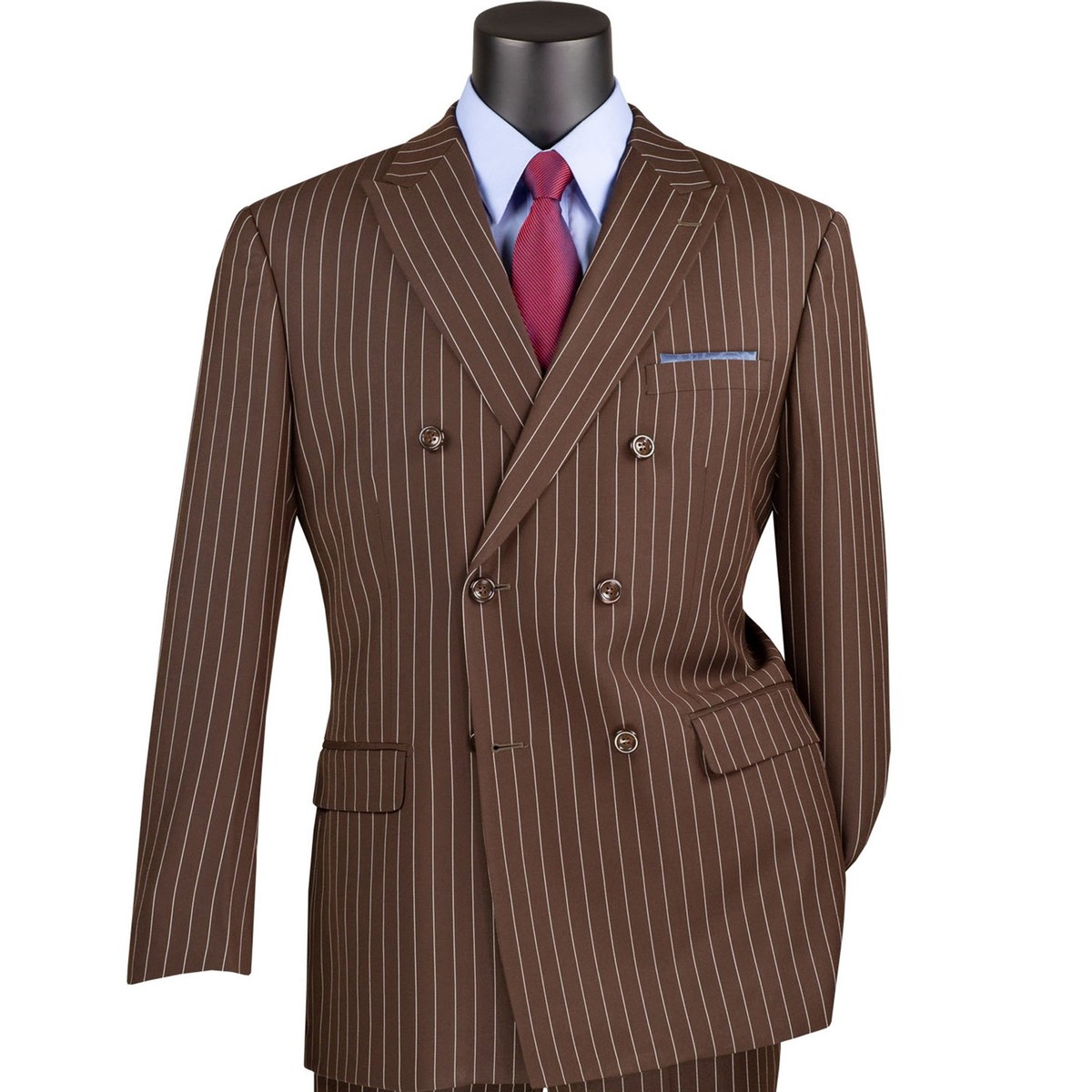 専用 渋谷 Time is on BUTTON DOUBLE BREASTED VINCI Men's Brown Pinstripe Double Breasted 6 Button Classic Fit