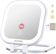 Rechargeable Travel Makeup Mirror with 44 LED Lights, 1X/30X Magnifying Vanity M