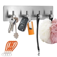 Key Holder for Wall Mount with 4 Hooks No Damage Stainless Steel Rack