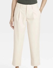 a new day Women's High-Rise Faux Leather Tapered Ankle Pants Cream Beige Size 10