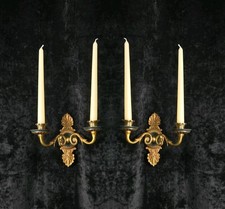 Traditional Pair of Vintage French Empire 2 Arm Brass Candle Wall Lights Sconces
