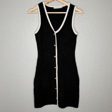 VTG Abercrombie Fitch Y2K Black Knit Mini Dress Gold Crest Buttons Preppy XS