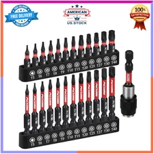 25pc Torx Bit Set 1"&2.5" Security Tamper Proof T5-T40 Magnetic S2 Steel w/ Case