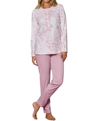 LINCLALOR Damen 2-teiliger Langarm Rundhalz Homewear Pyjama Baumwolle-Modal Neu