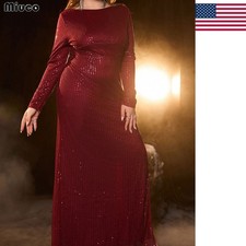 Elegant long backless long-sleeved sequined slit evening gown for banquets
