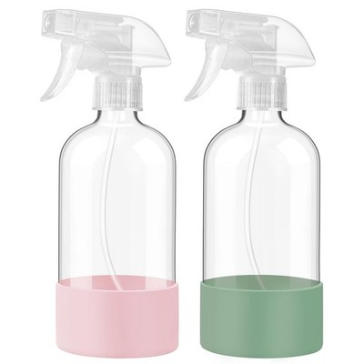 JohnBee Glass Spray Bottles with Silicone Sleeve, 2 Pack16 oz Empty Refillable C