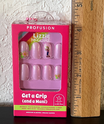 Disney Profusion LIZZIE McGUIRE Press-On Nails 28pc. Medium Almond +Glue NEW