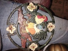 Vintage Cast-iron Rooster Kitchen Trivet Hand painted