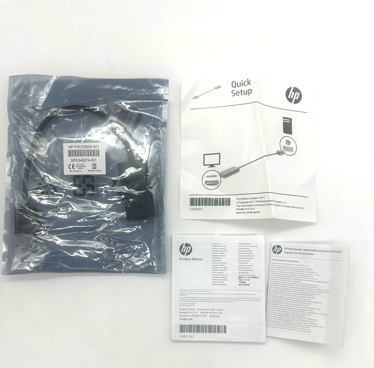 New HP 2JA63AA DisplayPort to HDMI Adapter Genuine 4K @ 60Hz DP 1.2 to HDMI 2.0