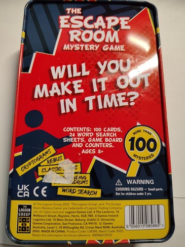 The ESCAPE ROOM Mystery Game Cryptograms Conundrums Rebus Logic-Tin Box-OPENED - Picture 2 of 8