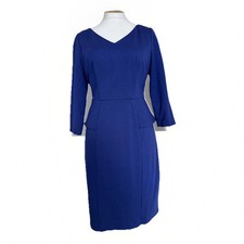 M&S Woman LADIES UK 14 Petite Ponte Jersey Dress Blue Spring Day Dress Work